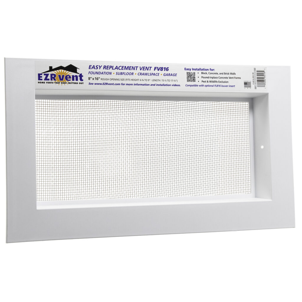 EZRvent FV816-8H-W Easy Replacement Vent, Foundation Crawlspace and Garage, 8x16 Rough Opening for Block and Poured-in-place Concrete Walls, G