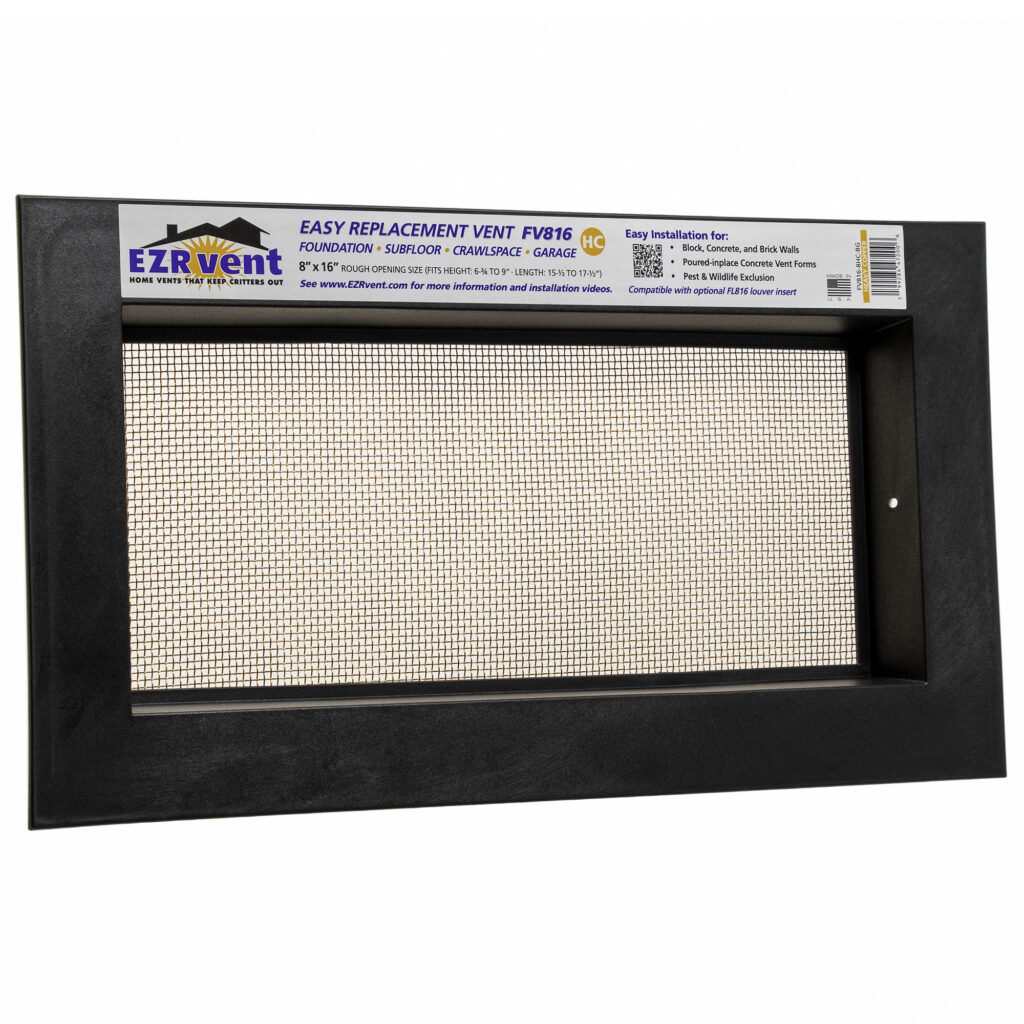 EZRvent FV816-8HC-BG Easy Replacement Vent, Foundation Crawlspace and Garage, 8x16 Rough Opening for Block and Poured-in-place Concrete Walls, Copper Mesh, UV Stabilized PP Frame Black Graphite Color